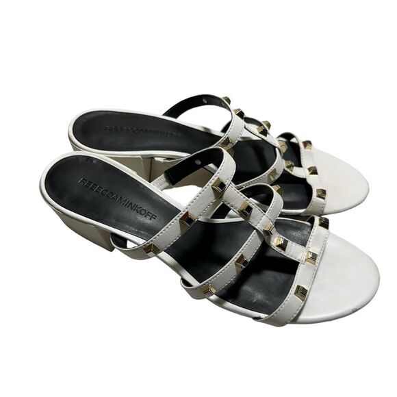 Rebecca Minkoff White Leather Iron Studded Slide‎ Heeled Sandal - SZ 8.5 - Picture 3 of 16